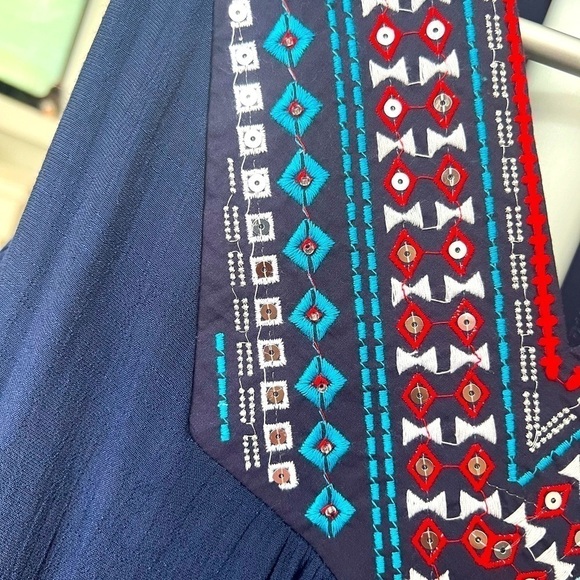 WESTPORT Women's Navy Blue Sleeveless Maxi Shift Dress Embellishes Sequins Sz L - Picture 3 of 12